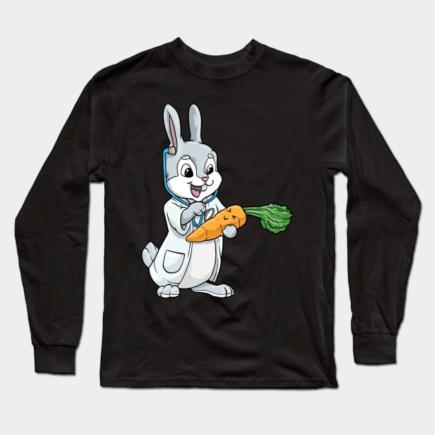 Rabbit as doctor with stethoscope and carrot Long Sleeve T-Shirt by Markus Schnabel